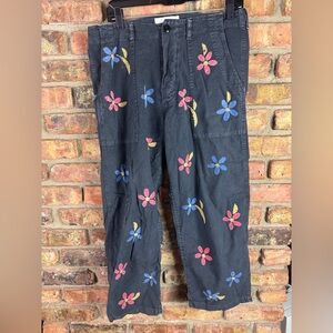 The GREAT The Vintage Army Pant-Black-Stamped Flower Print-Cropped-Size 27